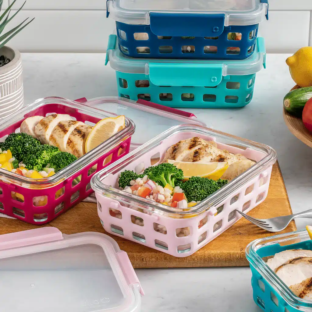 Ello Duraglass Glass Food Storage Containers in pink nad blue shades