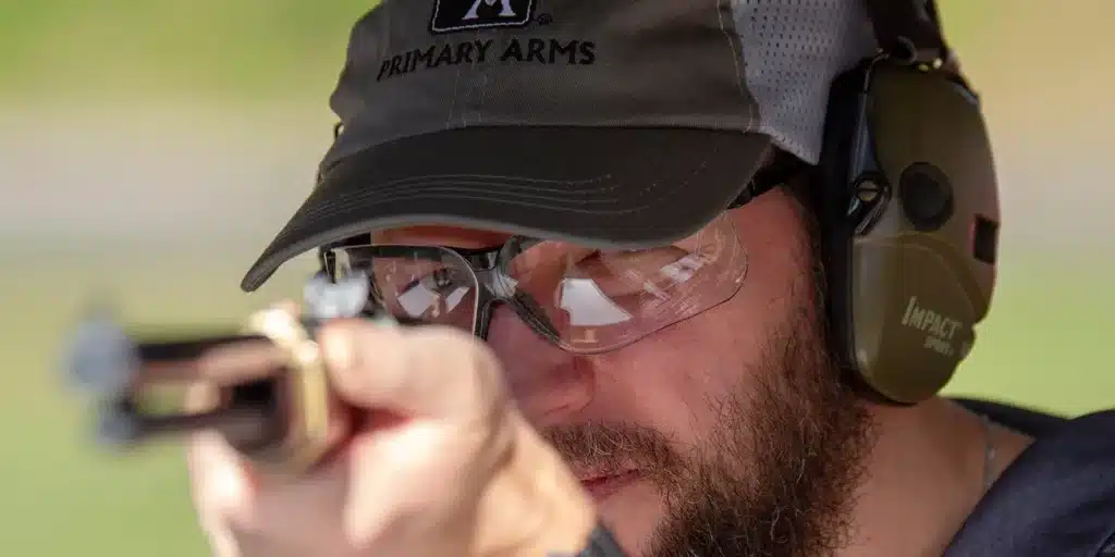 a shooter wearing Beretta Clash Eyeglasses