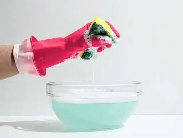 dish soap and water solution in a bowl