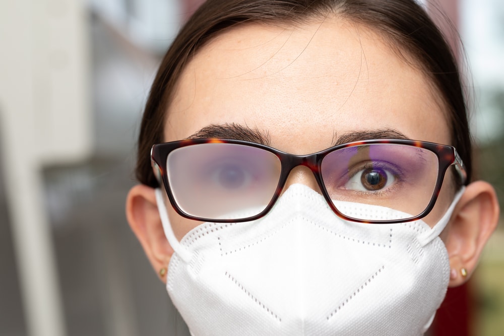 Portrait Of Girl With Mask And Glasses With And Without