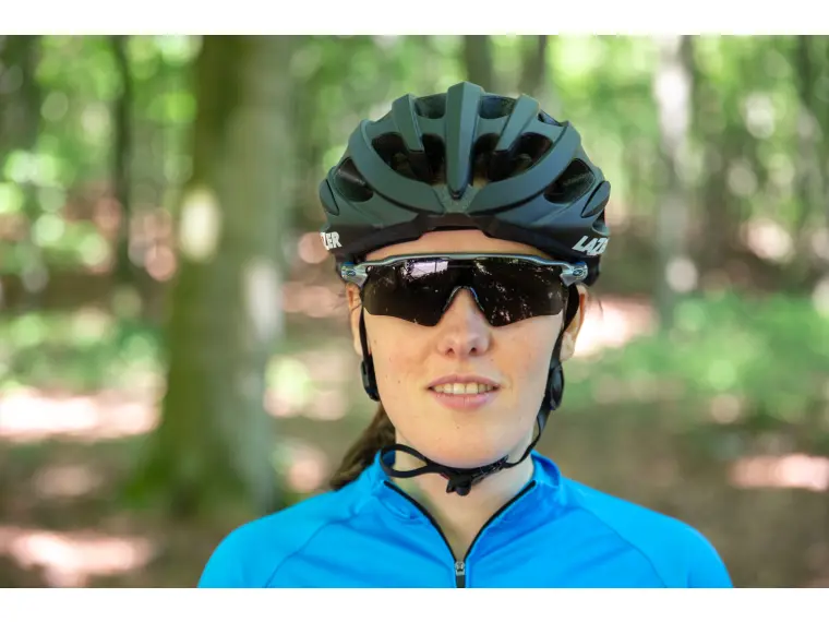 a lady biker wearing Oakley Radar EV Path