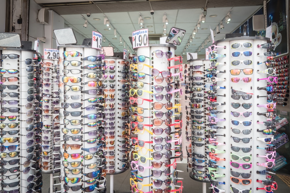 A view of a glasses displayed on a rotating stand