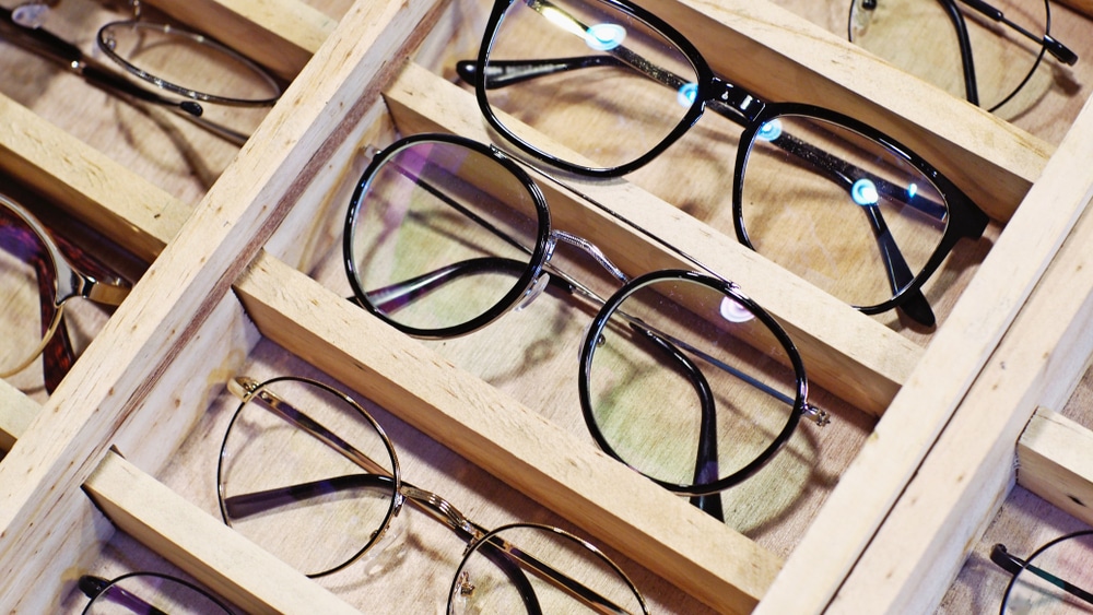 A view of glasses stored inside a drawer