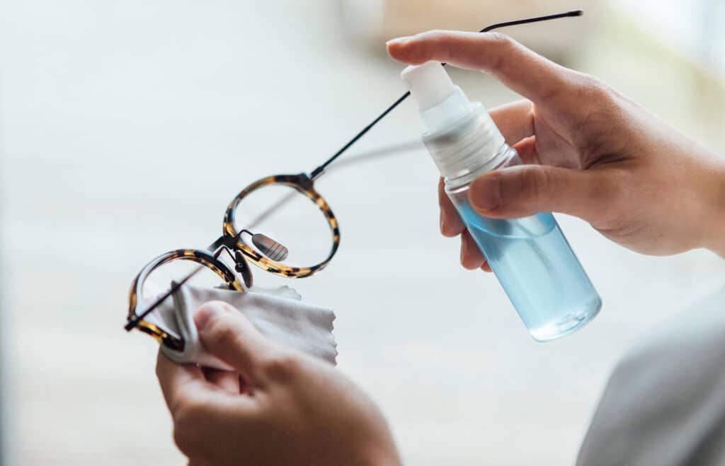 View of glasses being sprayed on View of glasses being sprayed on